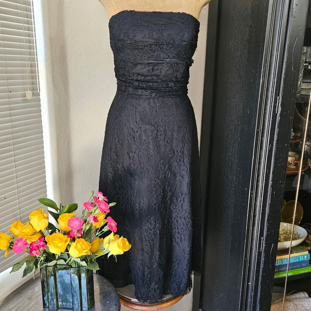 Jessica Howard Black Lace Strapless Ruched Cocktail Dress Size 14